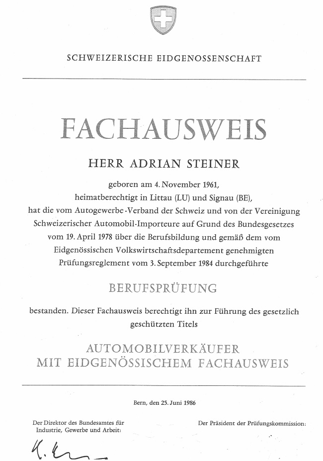 Eidg. Fachausweis 1986